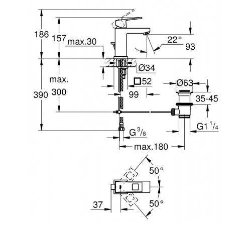 Смеситель для раковины Grohe Eurocube 23127AL0 Темный графит матовый