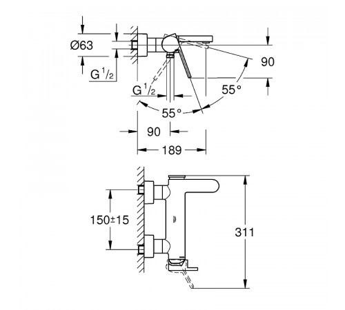 Смеситель для ванны Grohe Plus 33553003 Хром