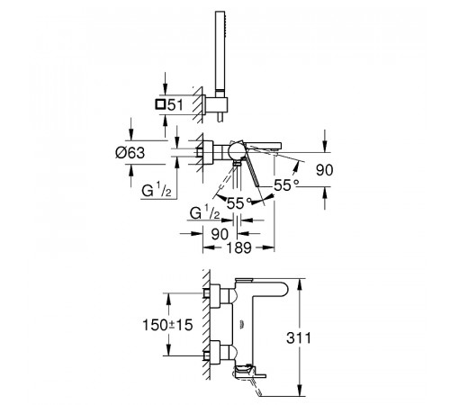 Смеситель для ванны Grohe Plus 33547003 Хром