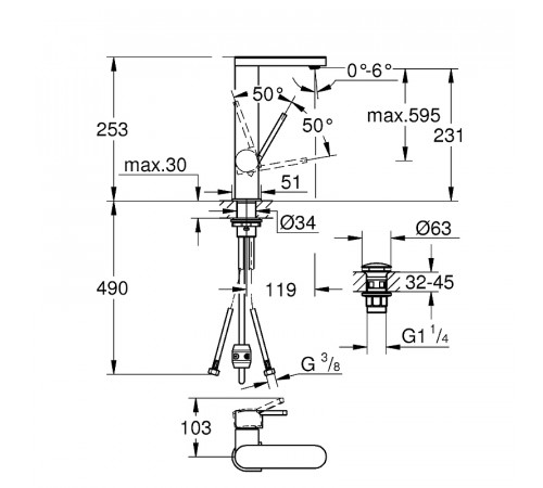 Смеситель для раковины Grohe Plus 23844003 Хром