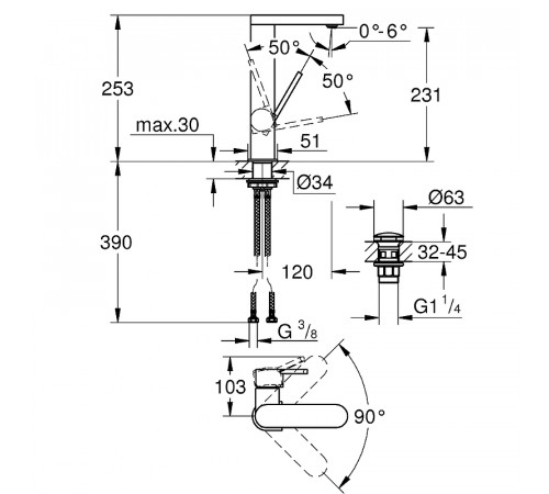 Смеситель для раковины Grohe Plus 23873003 Хром