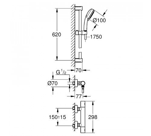 Смеситель для душа Grohe Grohtherm 800 Cosmopolitan 34768000 с термостатом Хром