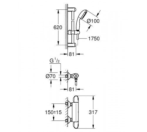 Смеситель для душа Grohe Grohtherm 1000 New 34151004 с термостатом Хром