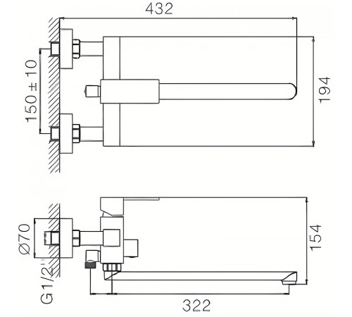 Смеситель для ванны Haiba HB22803-7 универсальный Черный матовый