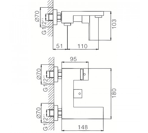 Смеситель для ванны Haiba HB60803-7 Черный матовый