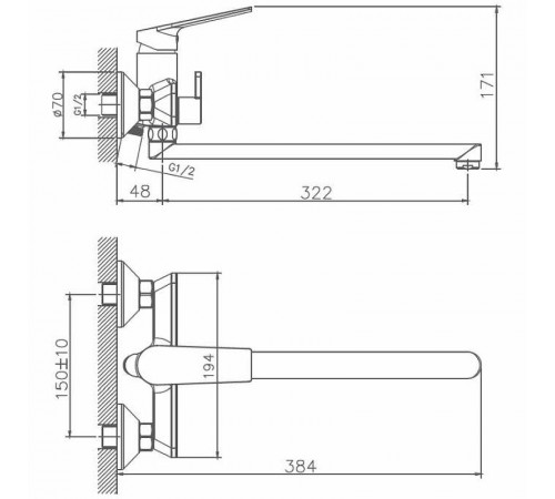 Смеситель для ванны Haiba HB22533-3 универсальный Пепельный