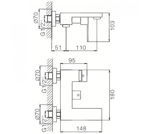 Смеситель для ванны Haiba HB60803-2 Нержавеющая сталь