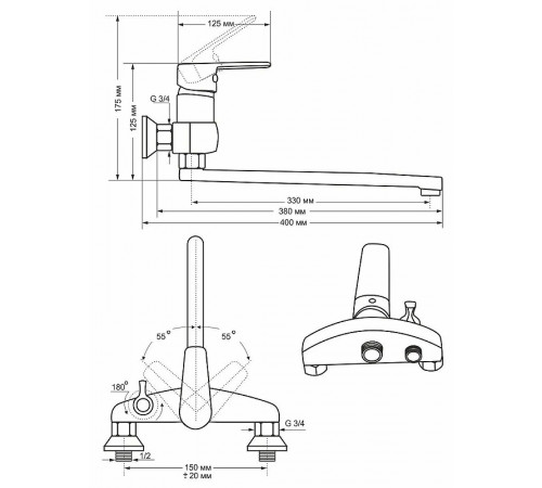 Смеситель для ванны Viko V-4315 универсальный Хром