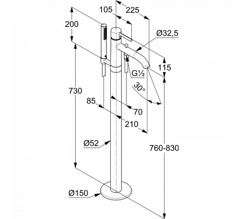 Смеситель для ванны Kludi Bozz 385903976 Черный матовый