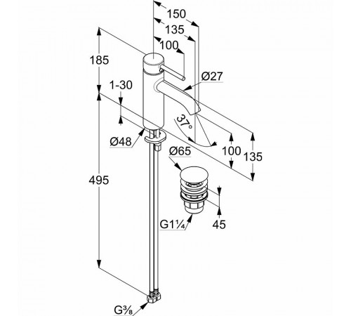 Смеситель для раковины Kludi Bozz 382885376 Белый матовый