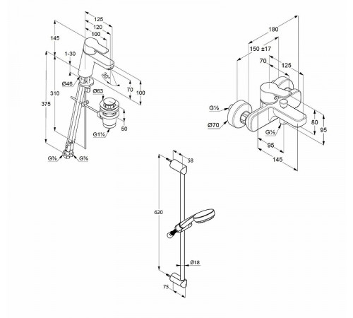 Комплект смесителей Kludi Pure Easy 376850565 Хром