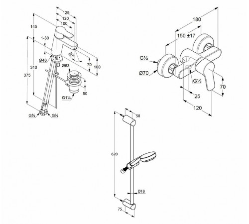 Комплект смесителей Kludi Pure Easy 378450565 Хром