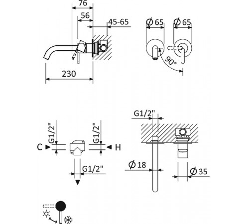 Смеситель для раковины Cezares Leaf LEAF-BLI2-L-01-W0 Хром