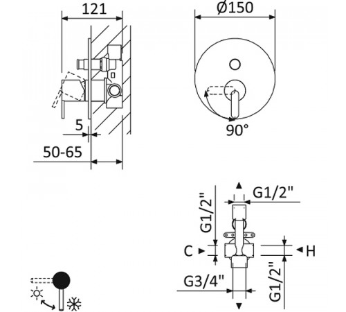 Смеситель для душа Cezares Leaf LEAF-VDIM-L-01 Хром