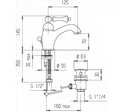 Смеситель для раковины Cezares Margot MARGOT-LSM1-03/24-N Золото 24 карат