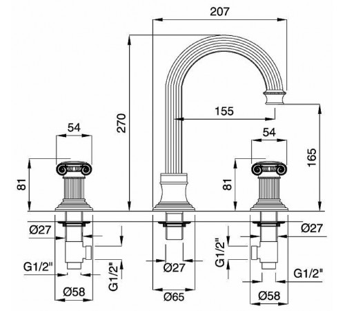 Смеситель для раковины Cezares Olimp BLS2-A OLIMP-BLS2-A-03/24-O Золото 24 карат