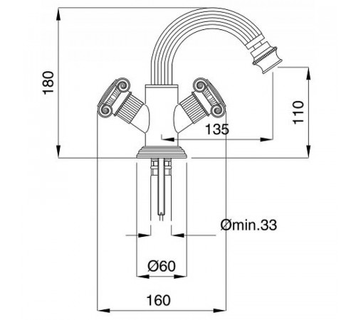 Смеситель для биде Cezares Olimp OLIMP-BS2-03/24-Sw Золото 24 карат