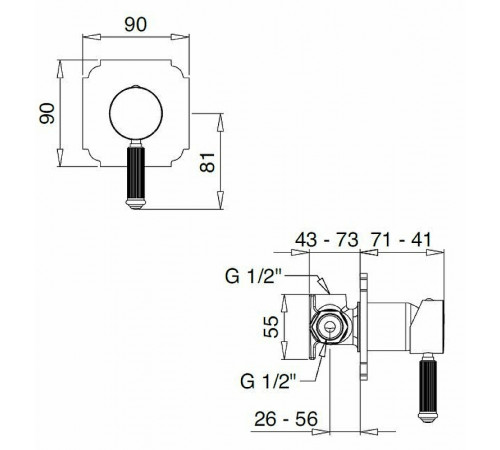 Смеситель для душа Cezares Olimp DIM2-L OLIMP-DIM2-03/24-L Золото 24 карат