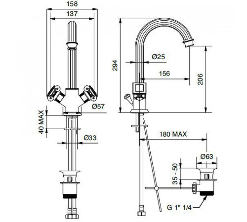 Смеситель для раковины Cezares Olimp OLIMP-LS2-03/24-Sw Золото 24 карат