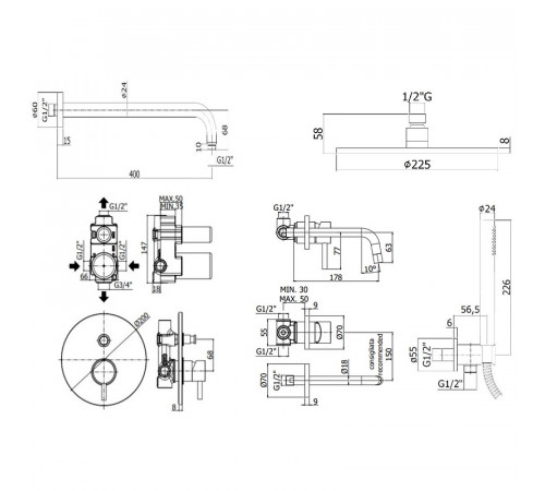 Комплект смесителей Paffoni Light KITLIG015HGSP006 Золото медовое брашированное