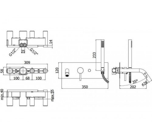 Смеситель для ванны Paffoni Light LIG001HG Золото