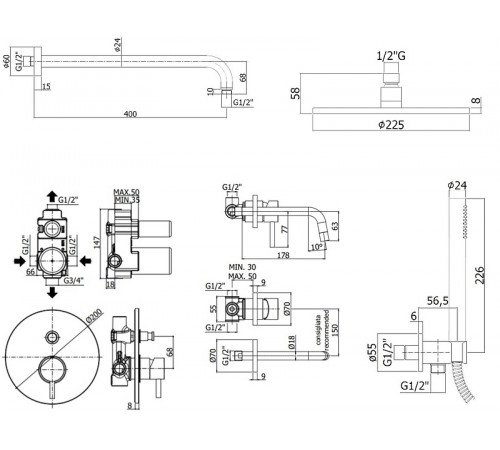 Комплект смесителей Paffoni Light KITLIG015NO006 Черный матовый