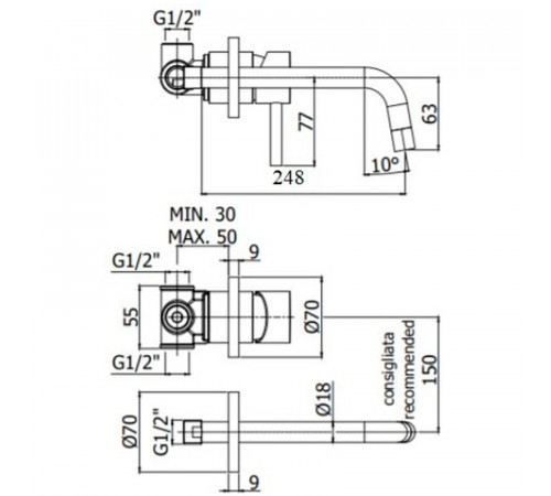 Смеситель для раковины Paffoni Light LIG007HG70 Золото медовое