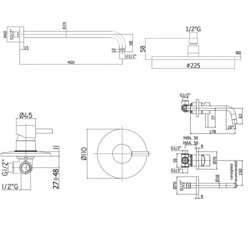 Комплект смесителей Paffoni Light KITLIG011NO006 Черный матовый