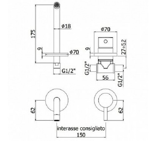 Смеситель для раковины Paffoni Light LIG006ST70 Сталь