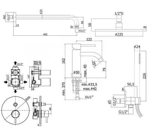 Комплект смесителей Paffoni Light KITLIG015NO071 Черный матовый