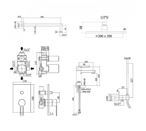 Комплект смесителей Paffoni Ringo KITRIN015NO071 Черный матовый