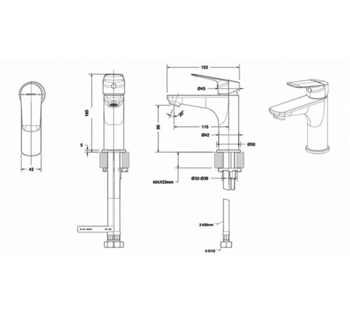 Смеситель для раковины Bravat Rhein F1429564BW-9-ENG Черный матовый