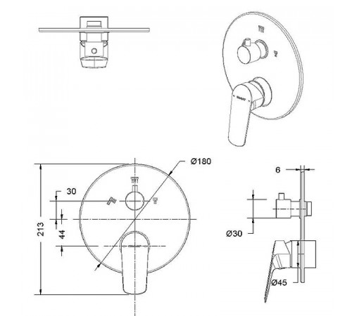 Смеситель для душа Bravat Rhein PB8429564BW-3-ENG Черный матовый