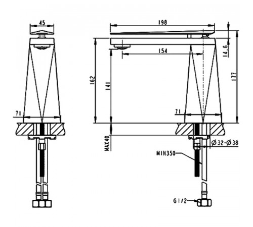 Смеситель для раковины Bravat Diamond F118102C-2-ENG Хром