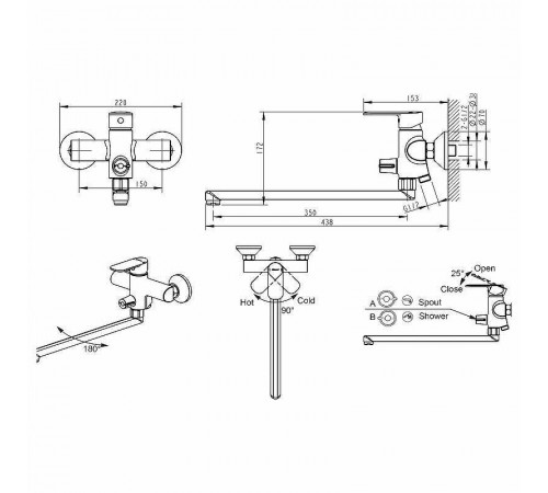 Смеситель для ванны Bravat Louise F6191183CP-01L-RUS универсальный Хром