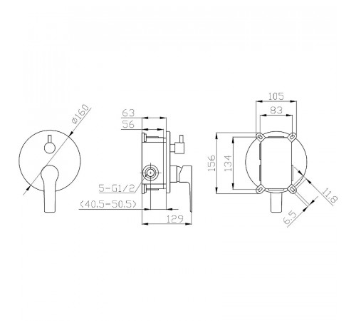 Смеситель для душа ESKO Singapore Black SB 83-3 Черный матовый