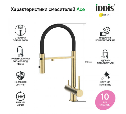 Смеситель для кухни Iddis Ace ACEMGFFi05 Золото матовое