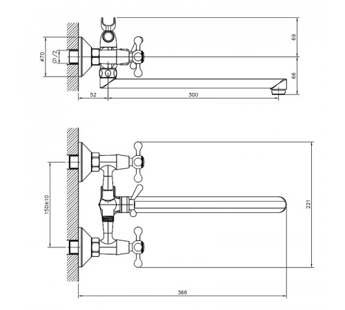 Смеситель для ванны Decoroom DR53043 универсальный Хром