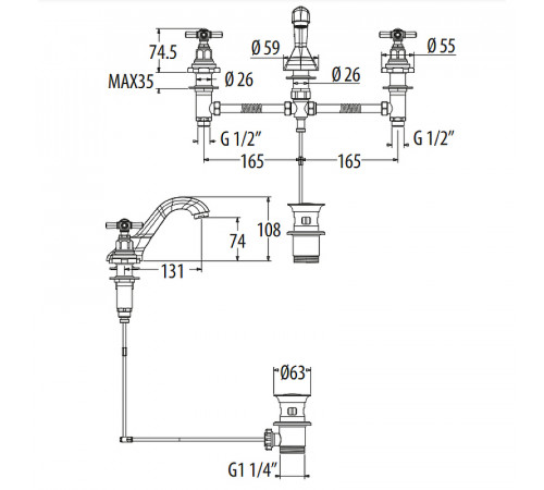 Смеситель для раковины Gattoni TRD TR095/18C0 Хром