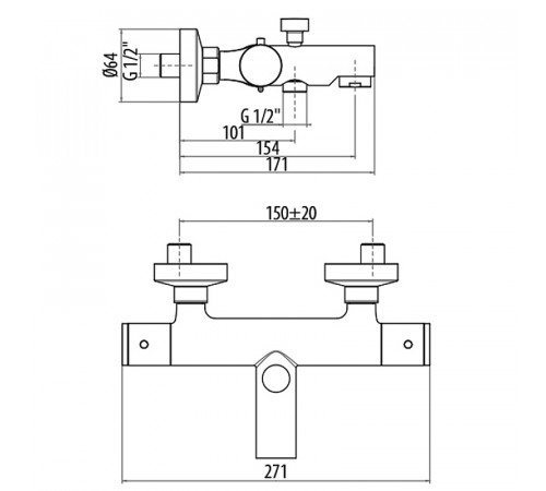 Смеситель для ванны Gattoni Termostatici TS21022C0 с термостатом Хром