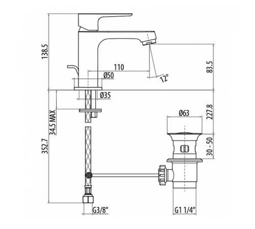 Смеситель для раковины Gattoni H2Omix3000 3041/30C0 Хром