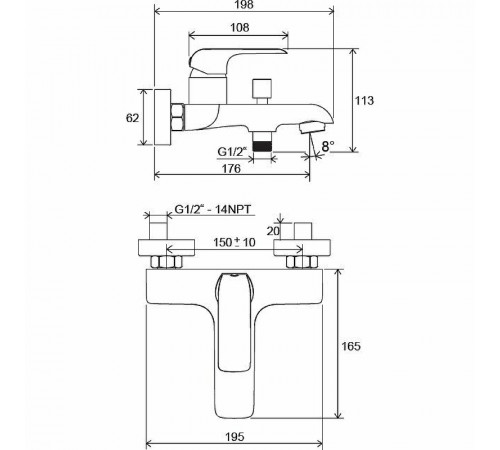 Смеситель для ванны Ravak Flat FL 022.00/150 X070119 Хром