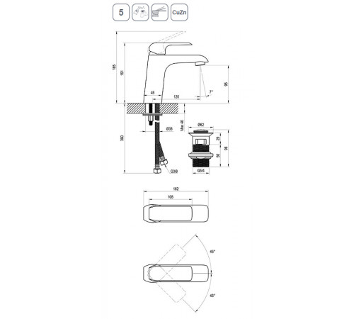 Смеситель для раковины Ravak Flat FL 013.20 X070172 Черный матовый