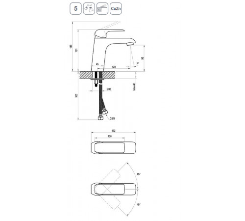 Смеситель для раковины Ravak Flat FL 014.20 X070173 Черный матовый