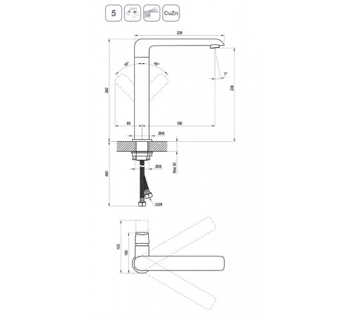 Смеситель для раковины Ravak Flat FL 016.20 X070174 Черный матовый