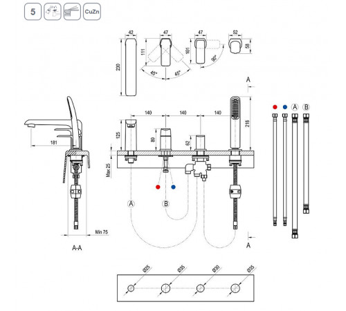 Смеситель на борт ванны Ravak Flat FL 026.20 X070176 Черный матовый