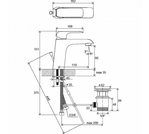 Смеситель для раковины Ravak Flat FL 013.00 X070117 Хром