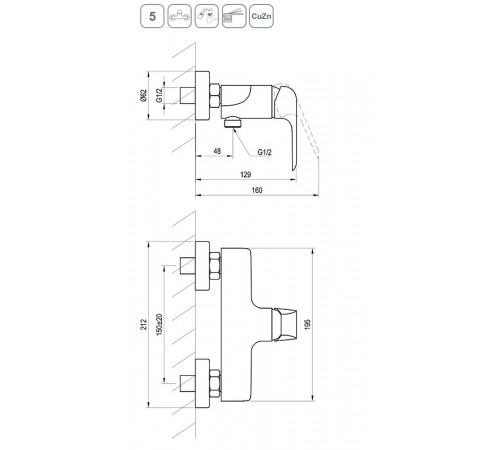 Смеситель для душа Ravak Flat FL 032.20/150 X070177 Черный матовый