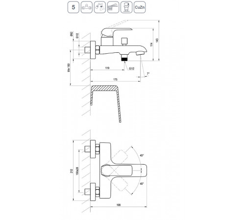 Смеситель для ванны Ravak Flat FL 022.20/150 X070175 Черный матовый