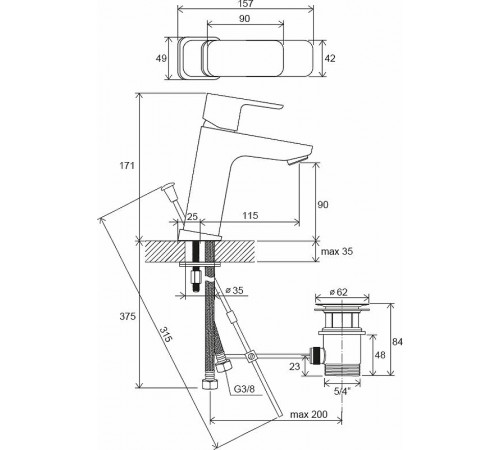 Смеситель для раковины Ravak 10° Free TD F 013.00 X070128 Хром